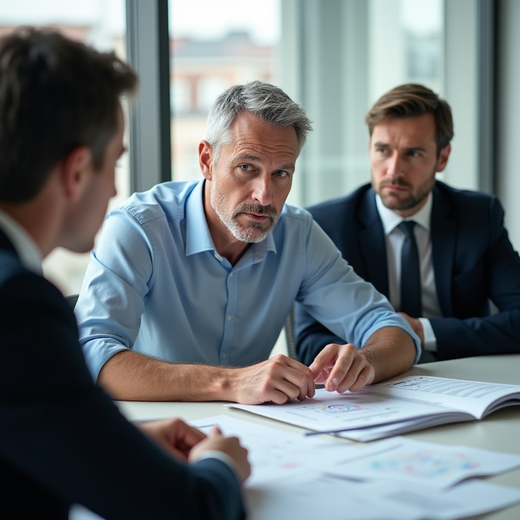 Ingenieur erklärt technische Konzepte in einem Meeting mit Stakeholdern