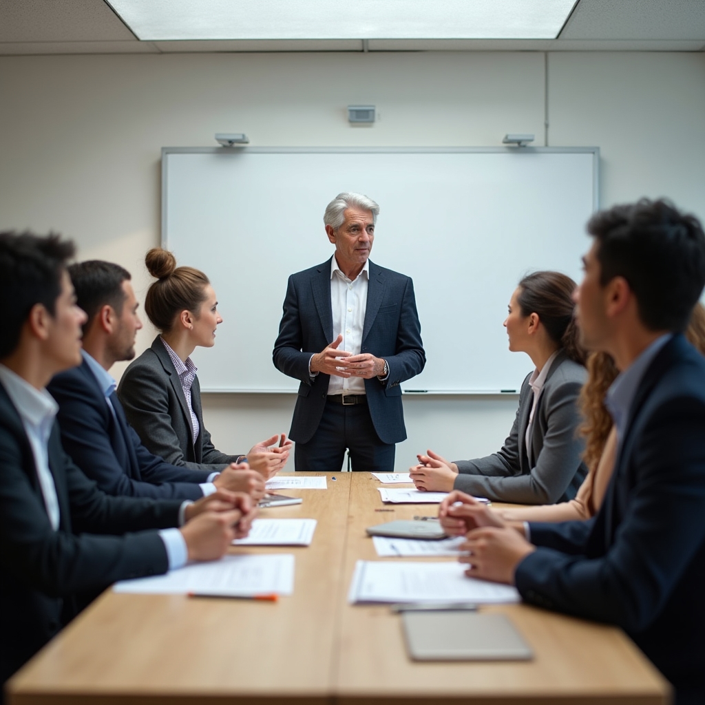 Ingenieurteam bei einem Kommunikationsworkshop mit einem Trainer